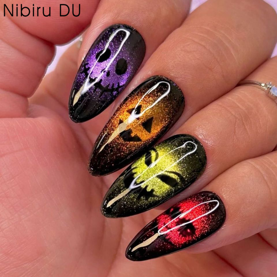 Nail Art Cat Eye - 24 Uds 2025 Halloween 3D ojo