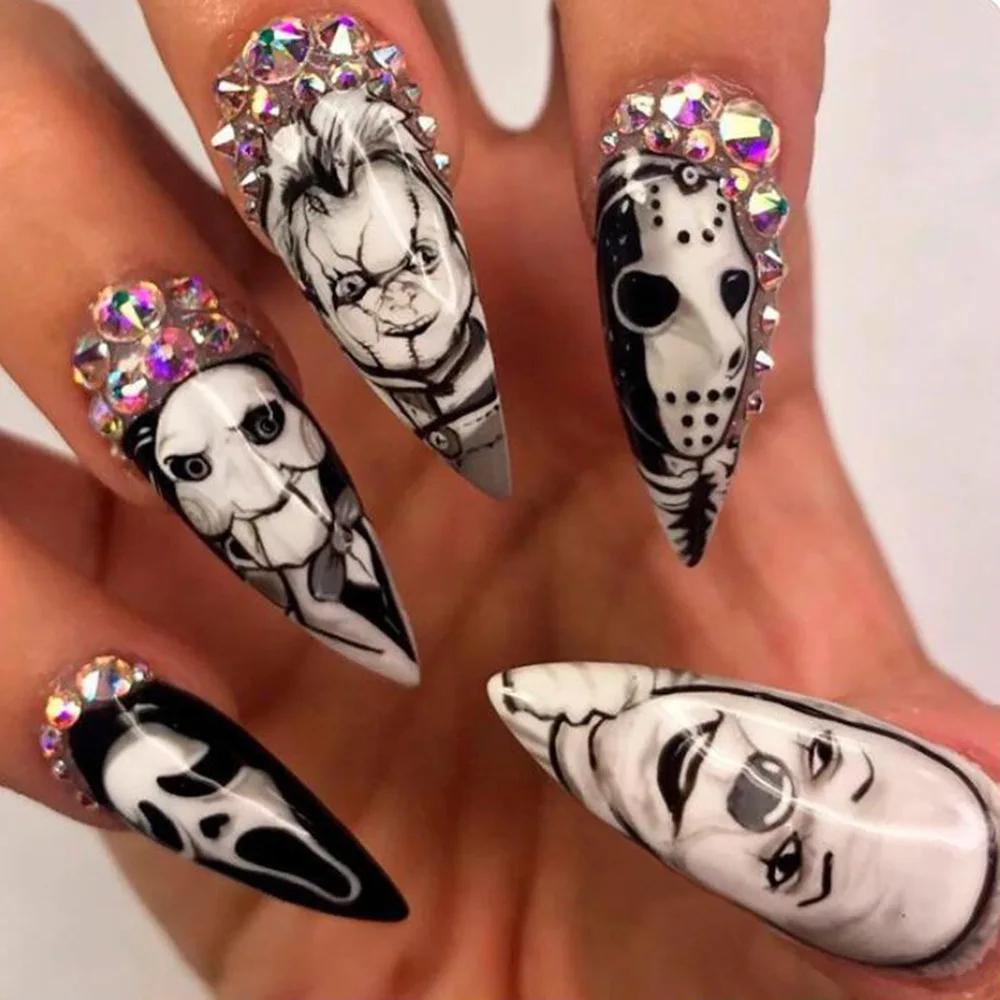 Nail Art Vampire - Uñas postizas reutilizables con diamantes de