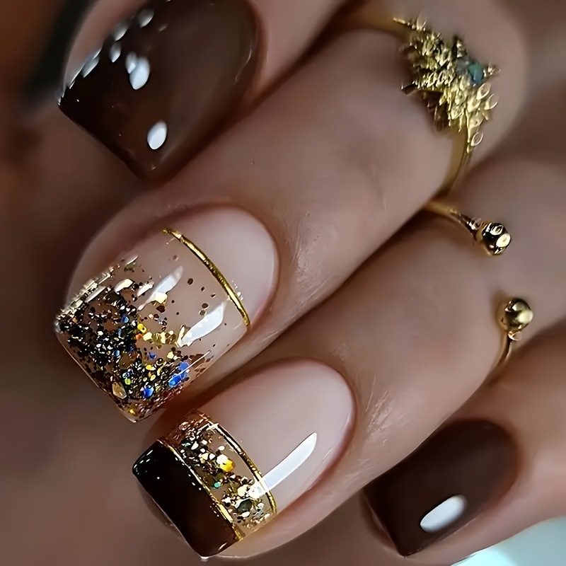 Nail Art Full Design - Uñas postizas cuadradas cortas para mujer,