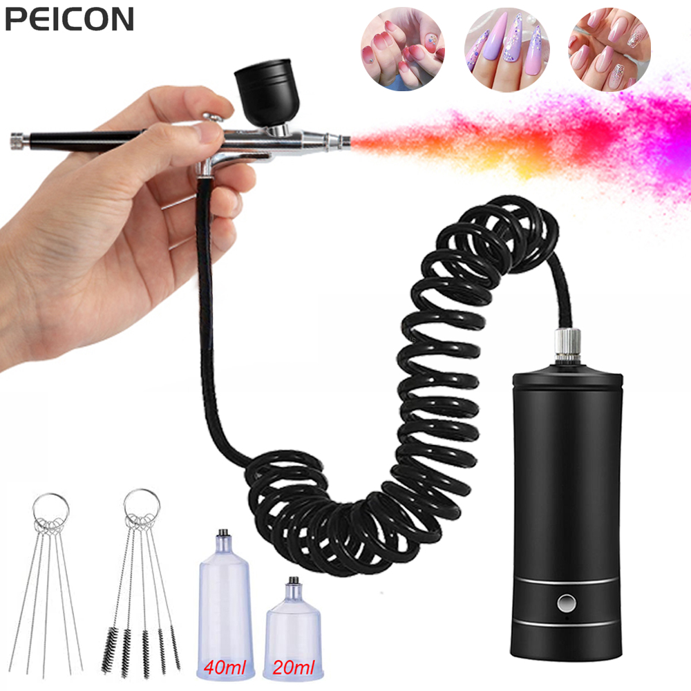 Nail Art Kaki - Aerógrafo para uñas con compresor, cepillo